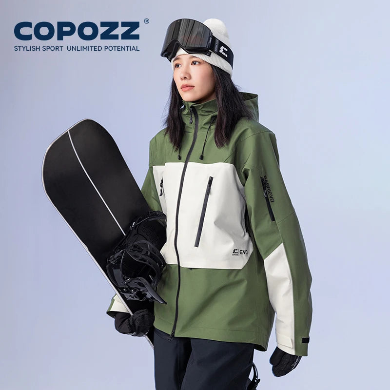 COPOZZ-Chaqueta de esquí con capucha para hombre y mujer, ropa de esquí a prueba de viento, monos de invierno, Sudadera con capucha, ropa deportiva impermeable para exteriores, Snowboard
