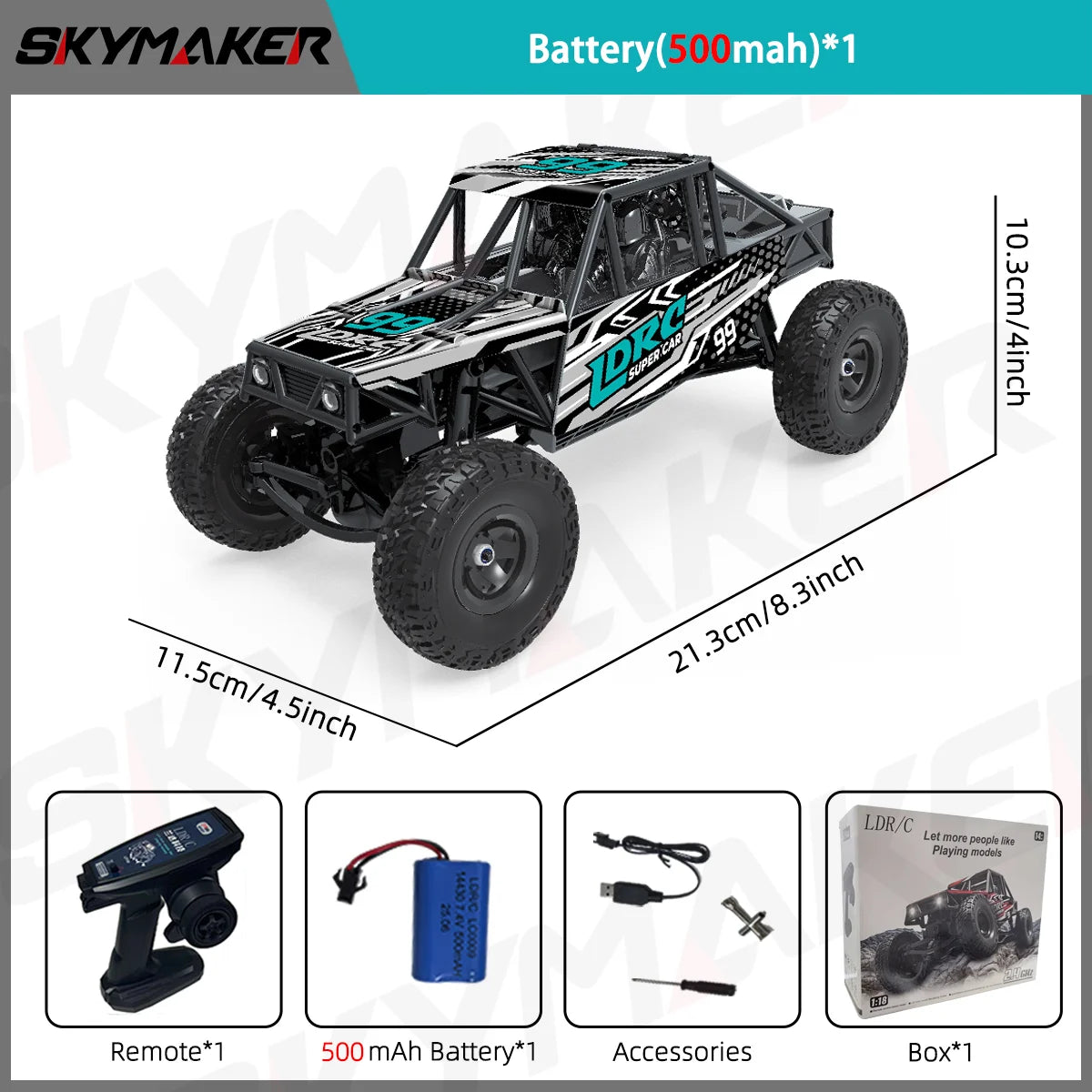 Coche RC LDRC LD18499 a escala 1/18, vehículo de control remoto 4WD 2.4G con faros LED, coche de escalada, juguete de modelo de coche para regalo de niños