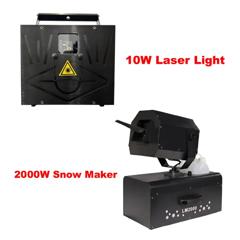 Luz láser de boda de 10W, escáner de animación 3D RGB, máquina de copos de nieve de 2000W, máquina para hacer nieve Artificial para DJ, Fiesta Disco