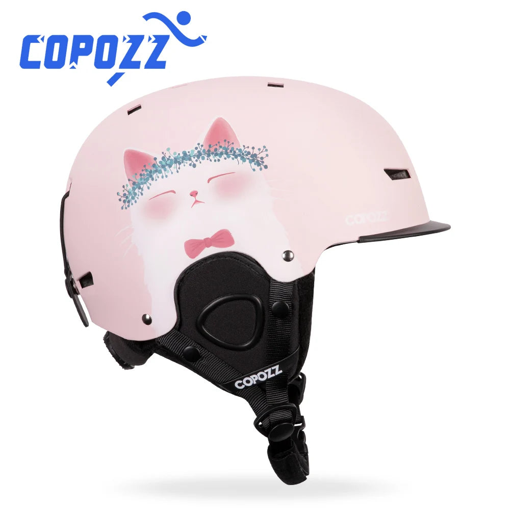 COPOZZ Nuevo Casco de Esquí con Dibujos Animados, Semi-cubierto, Anti-impactos, Casco de Seguridad para Ciclismo, Esquí, Snowboard, Deportes, para Adultos y Niños