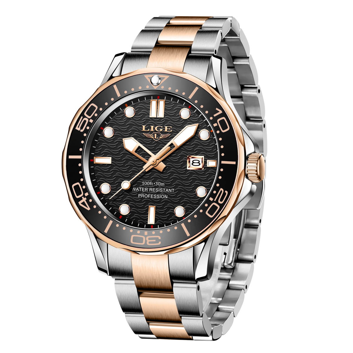 Reloj de cuarzo clásico LIGE para hombre, bisel giratorio, calendario luminoso, reloj de negocios para hombre, reloj de pulsera de acero inoxidable + caja