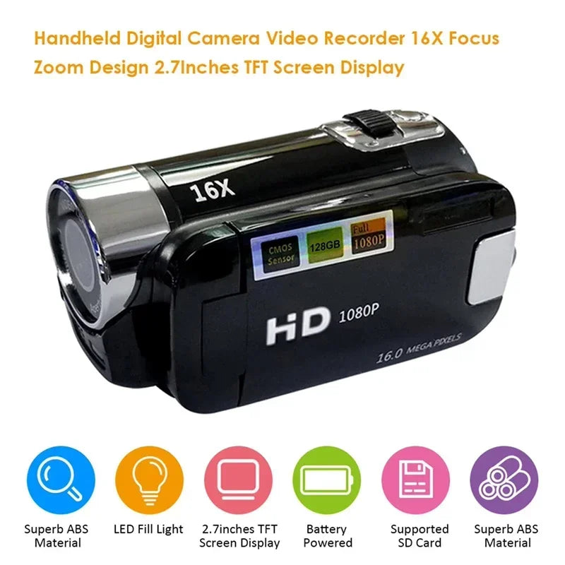Cámara DV de 16MP, pantalla giratoria TFT de 2,7 pulgadas, cámara de vídeo Retro con Zoom Digital 16x y Cable USB, compatible con función de cámara nocturna