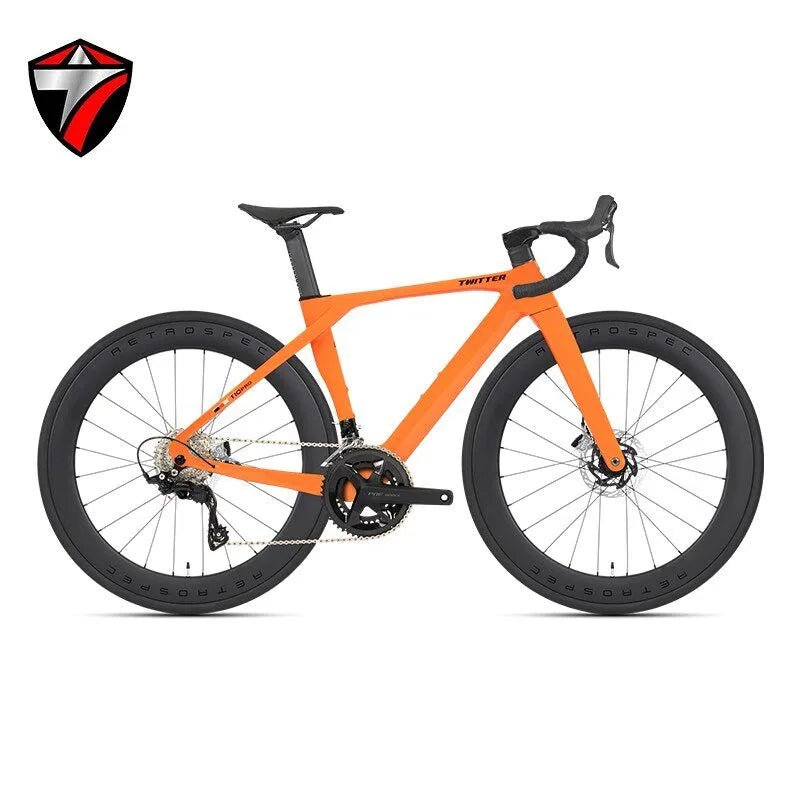 Bicicleta de carretera TWITTER T10pro 105 R7120-24S de fibra de carbono T800, freno de disco hidráulico R7070, juego de bielas huecas de aleación de aluminio SRAM RIVAL 34-50T