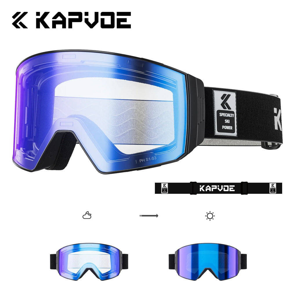 Gafas de esquí Kapvoe UV400 fotocromáticas, con lentes magnéticas antivaho, protección y diseño moderno, para hombres y mujeres, gafas de esquí deportivas.