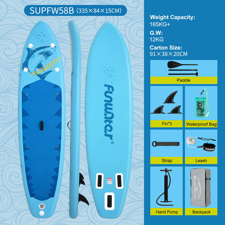 Tabla de SUP Inflable Funwater 335/350cm, Tecnología de Sellado Térmico, Kit Completo de Accesorios, Pala de Doble Punta, Stock Local en la UE