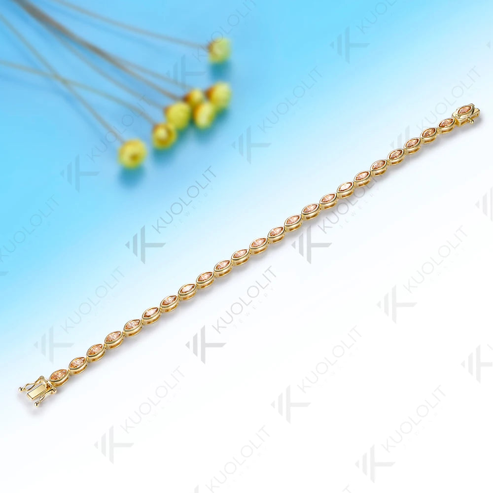 Pulsera Kuololit de Moissanita Champagne de 7.2CTW para Mujer, Oro Amarillo Sólido de 14K/10K, Corte Marquesa, para Regalos de Lujo en Fiestas Navideñas