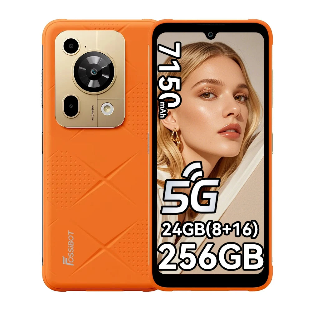 Smartphone resistente Fossibot F112 Pro 5G Android 14, 24 GB (8+16) 256 GB, pantalla HD+ de 6.88", batería de 7150 mAh, cámara de 50 MP, teléfono móvil con NFC