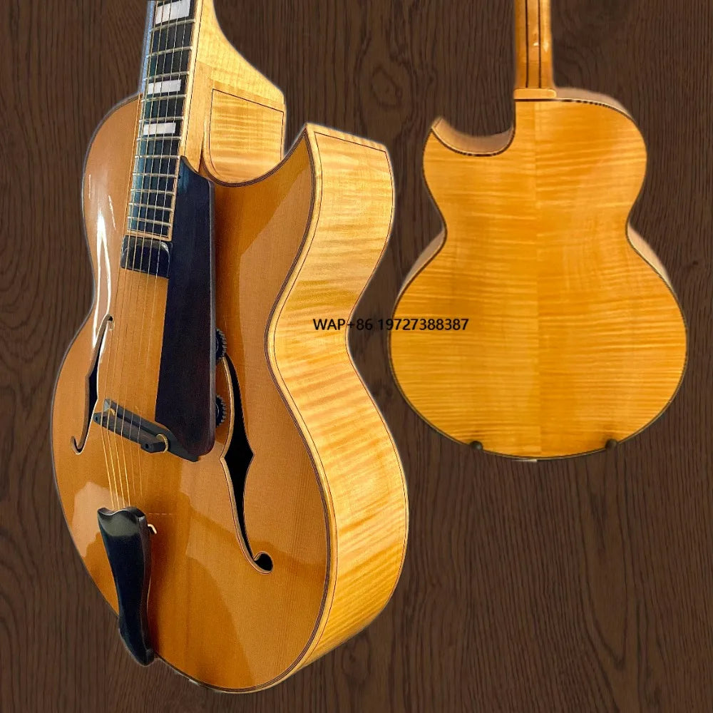 Yunzhi YZ-19NYL Guitarra de jazz eléctrica hecha a mano de 16" con cuerpo de arce flameado y tapa de abeto