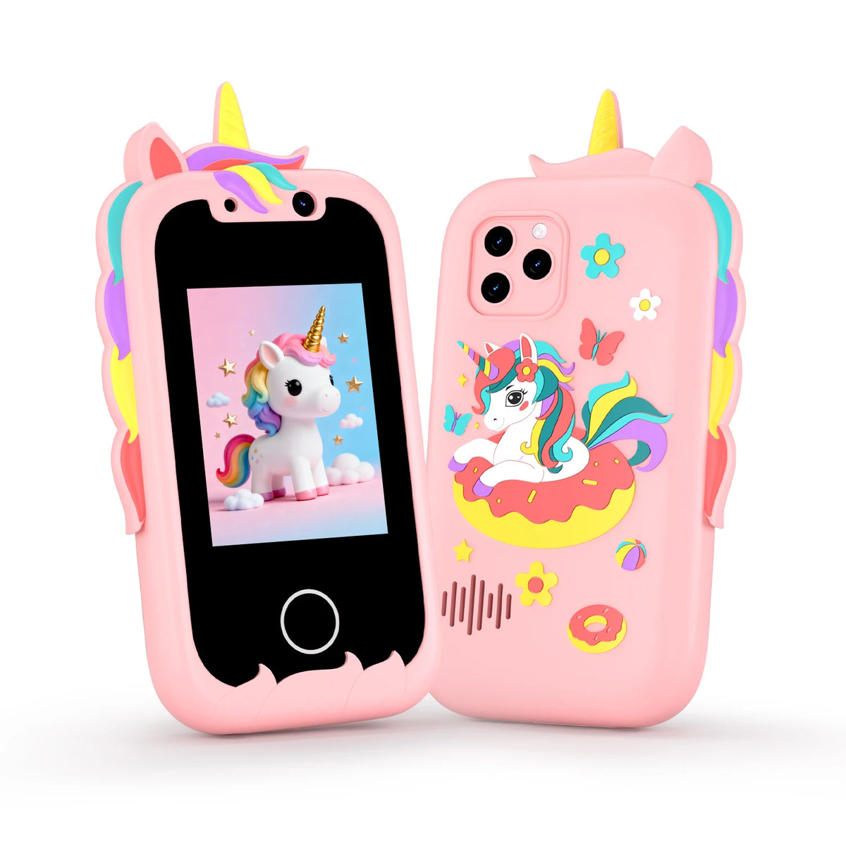 Teléfono inteligente de juguete para niños con pantalla táctil, cámara, música y juegos para niñas pequeñas, diseño de unicornio