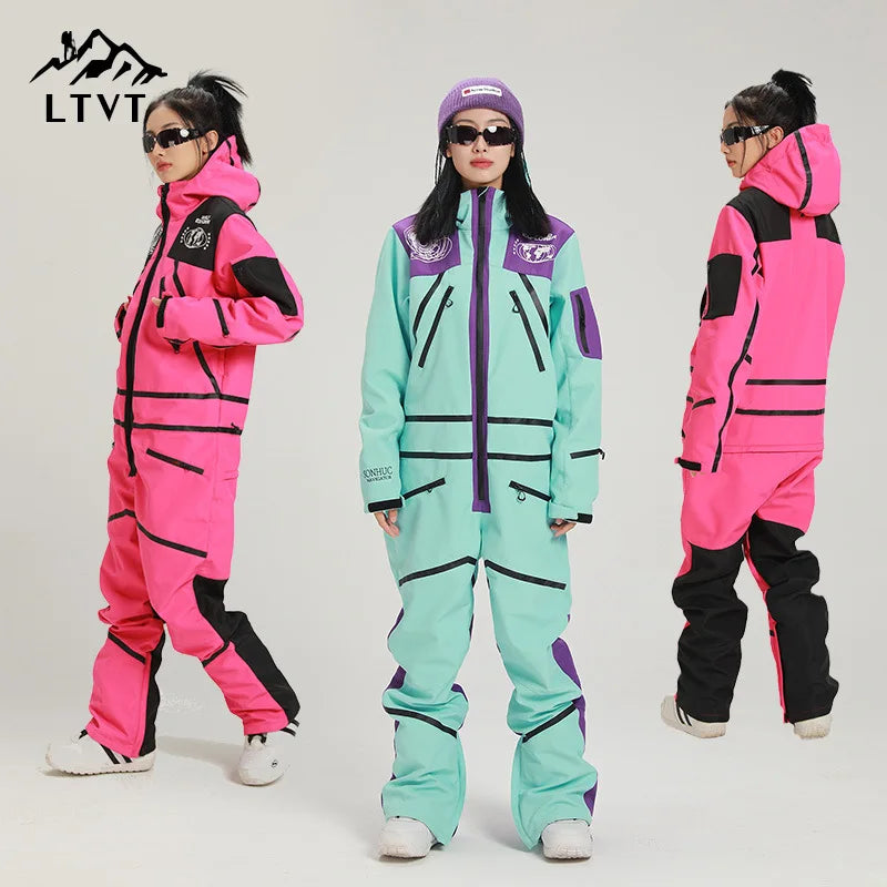 Mono de esquí impermeable con capucha para mujer, traje deportivo de Snowboard para mujer, traje de nieve de una pieza para invierno, ropa general de montaña 2023