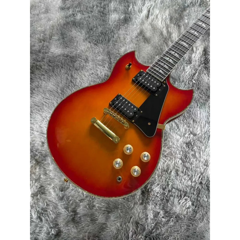 Guitarra eléctrica de 6 cuerdas, acabado Cherry Sunburst, ribete de abulón, herrajes dorados, pastillas HH, diapasón de palisandro.