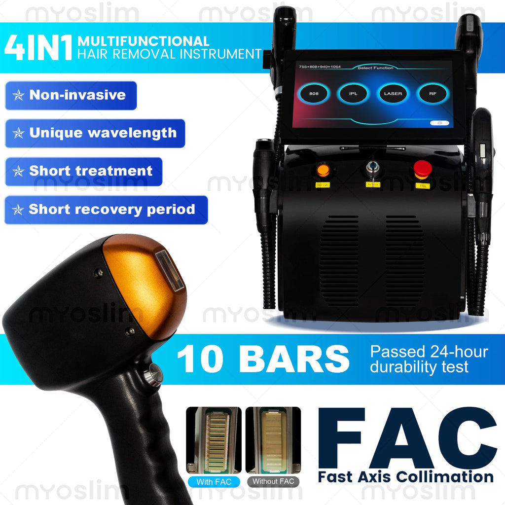 Dispositivo de depilación láser con diodo, 4 en 1, modelo más reciente, con 4 longitudes de onda, tecnología Pico 808, exfoliación con carbón, radiofrecuencia, IPL, Nd Yag y tecnología de picosegundos, para la eliminac