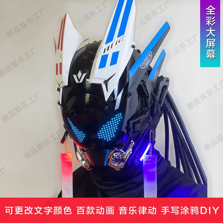 Máscara Cyber Punk, disfraces, máscara, Cosplay, soldado Mech con pantalla LED de subtítulos, casco de Control por aplicación de teléfono, accesorios de Bar para fiesta de Halloween