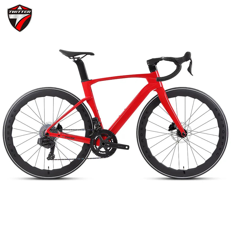 Bicicleta de carretera TWITTER CYCLONEpro SHIMANO R8020-22S, cableado interno, fibra de carbono T800, frenos de disco hidráulicos.
