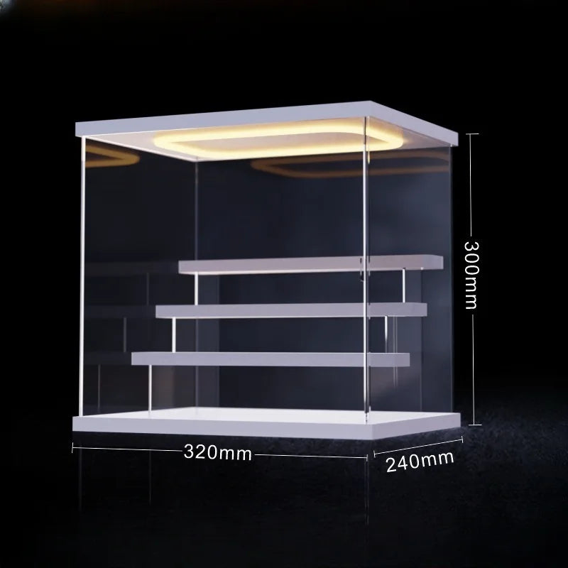 Vitrina expositora de acrílico transparente de 3/4/5/6 niveles con luz LED, a prueba de polvo para figuras, muñecos, figuras de acción y colecciones de juguetes