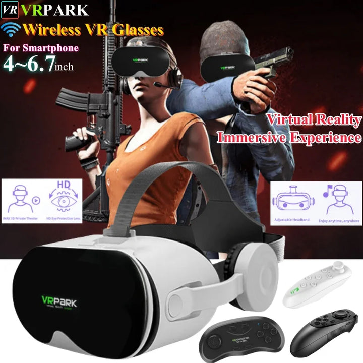 Gafas VR de realidad Virtual inalámbricas J70 4K originales, estéreo, vídeos 3D, caja de cartón de Google, auriculares, casco para teléfono inteligente Max 6,7"