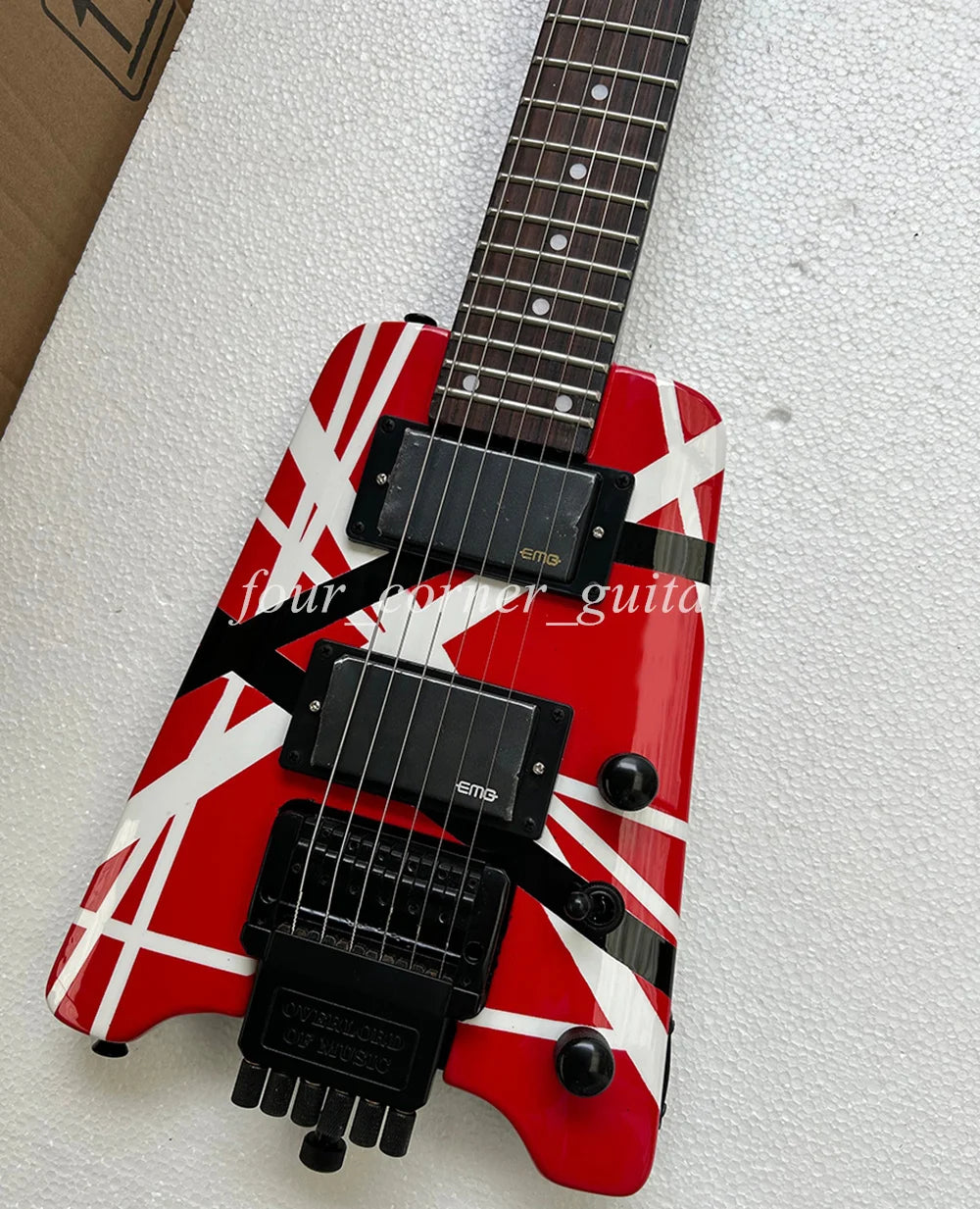 Guitarra Eléctrica de 6 Cuerdas, Roja, sin Cabeza, de Madera de Tilo, con Diapasón de Palisandro