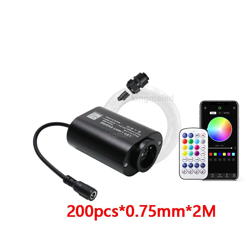 Kit de luces LED de fibra óptica para cielo estrellado, 6W, RGBW, control por aplicación, para techo de coche o interiores