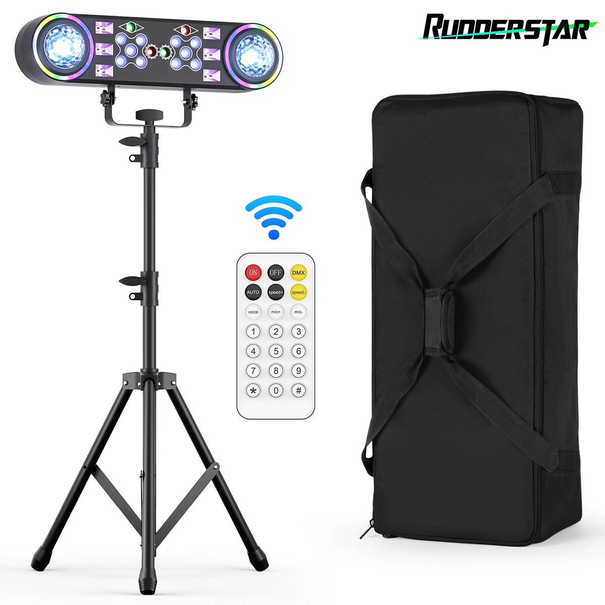 Luces de efecto LED RGBW 7en1 de 80W, luces con soporte, incluye bolsa, luces de bola mágica, control remoto, iluminación de escenario para DJ, discoteca, fiesta y teatro
