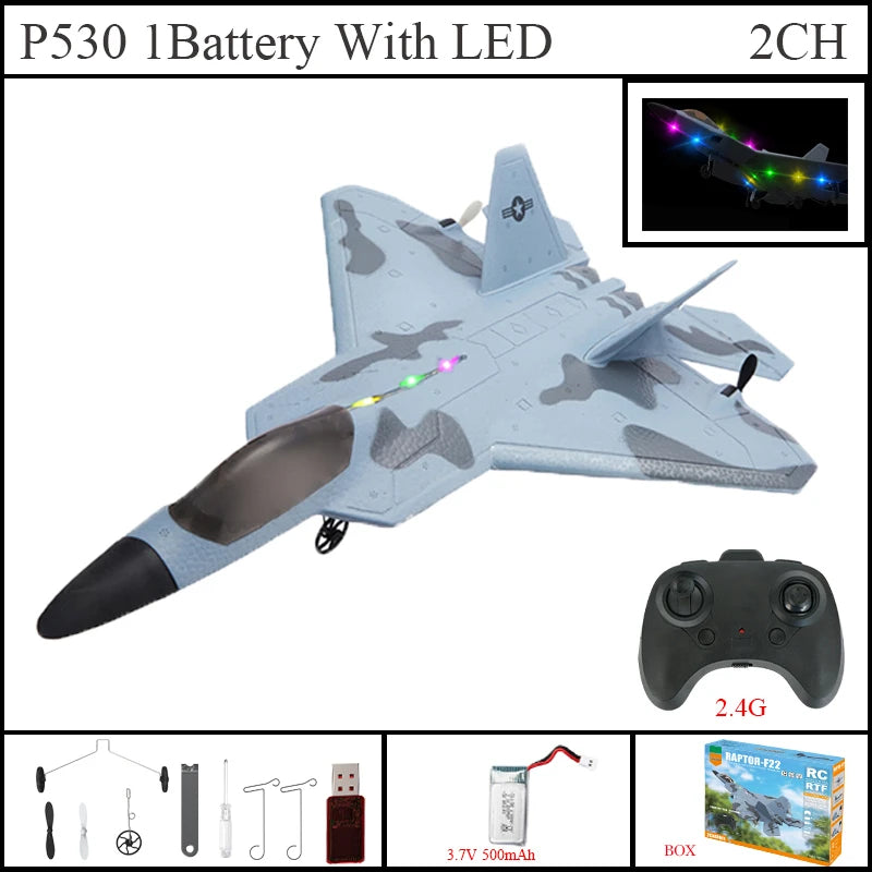 2024 Top P530 2,4G 2CH RC avión Raptor F22 versión de avión de guerra luz LED con giroscopio juguetes un regalo para niños con fácil vuelo