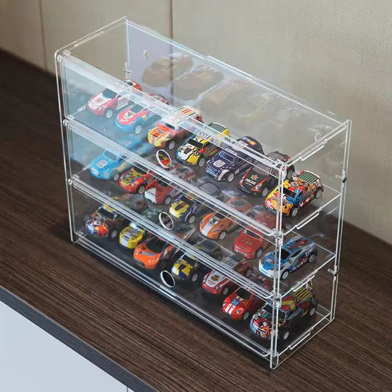Vitrina de acrílico para modelos de coche, transparente, a prueba de polvo, para Hot Wheels, caja de almacenamiento multicapa, para modelos de coches de carreras a escala 1/64