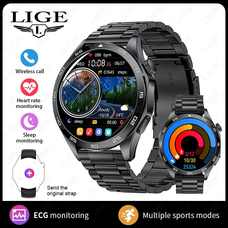 LIGE Smart Watch Men Women With Headphones Bluetooth Call GPS Tracker Heart Rate Health Waterproof SmartWatch 2026 New Watches