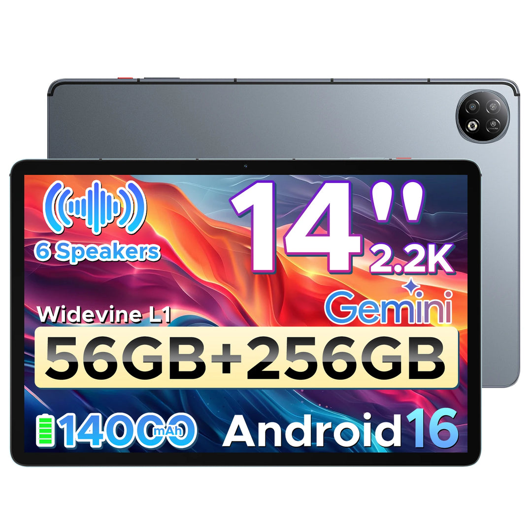 Tablet PC DOOGEE U14 2 en 1 de 14 Pulgadas con Pantalla Incell 2.2K, Gemini Ai, Batería de 14000mAh, 56GB de RAM (8+48), 256GB de ROM, Cámara Principal de 16MP, Widevine L1 Compatible con Tablet PC