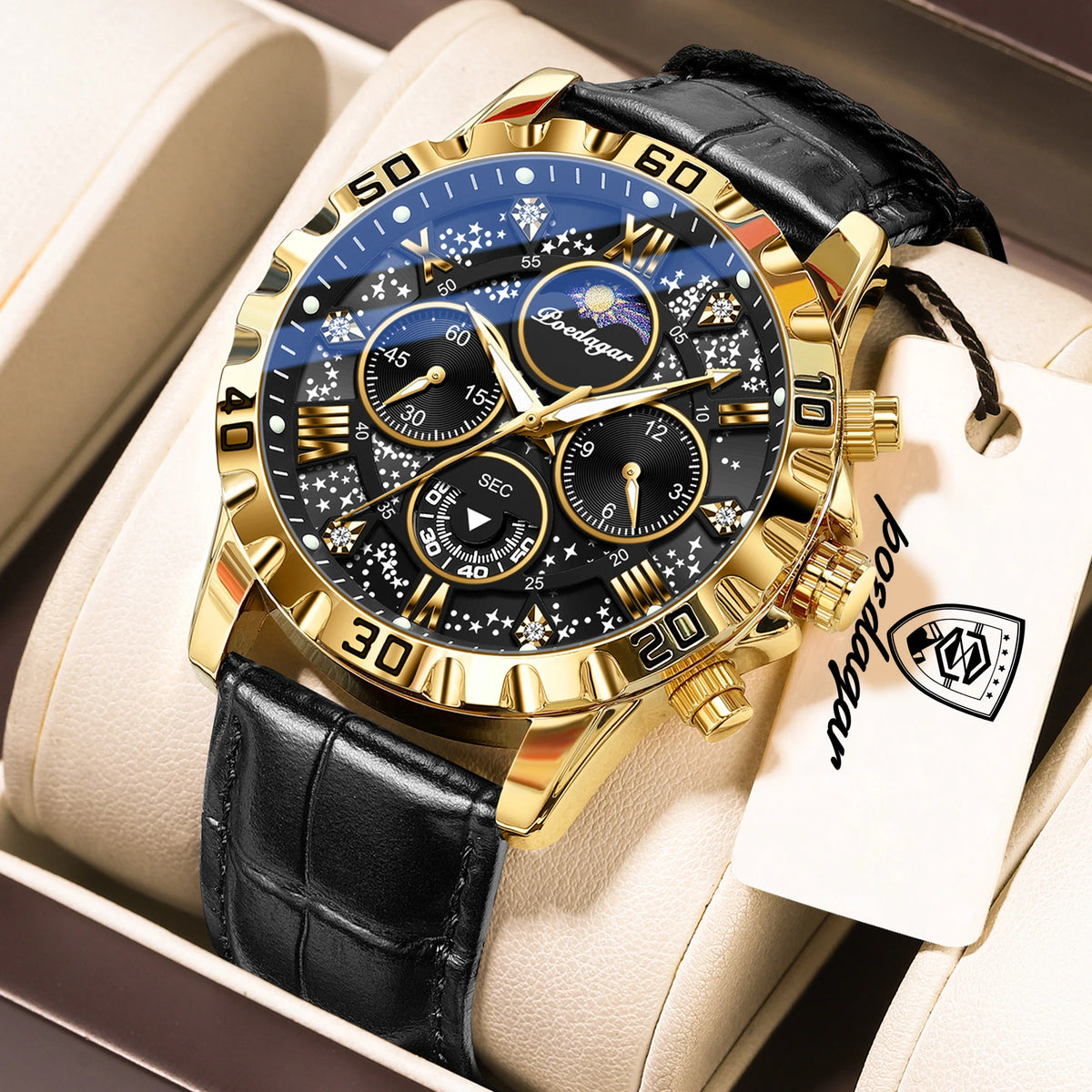 POEDAGAR Top Fashion Man Watch Waterproof Luminous Leather Business Men Wristwatch Chronograph Quartz Sports Men's Watches Reloj