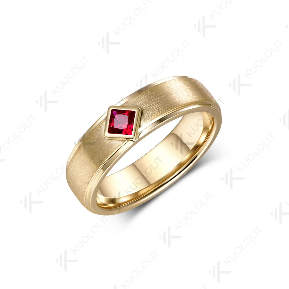 Anillo de Boda Kuololit con Rubí Cultivado en Laboratorio, Personalizado para Mujer y Hombre, Oro Amarillo Sólido de 14K, 10K, 585, 6mm, para Regalos de Navidad y Fiestas