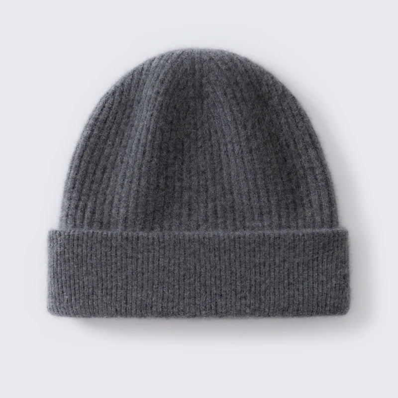 Gorro 100% de cachemira de primera calidad para mujeres y hombres, gorro de invierno casual para exteriores, unisex, cálido para esquiar, de doble capa, grueso, sin costuras, de punto acanalado.