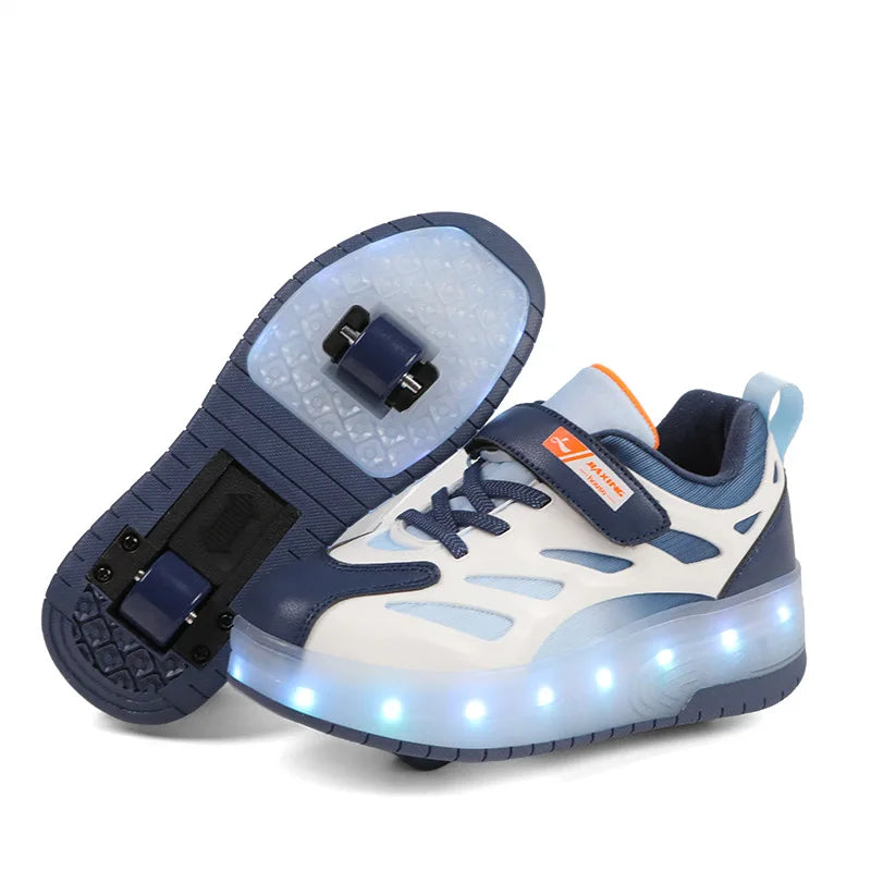Zapatos de 2 ruedas con luces LED, patines en línea para niños y niñas, patinaje al aire libre, Parkour Runaway, talla de zapatillas 29 30 31 32 33 34 35-40