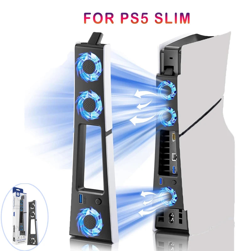 Ventilador de refrigeración para juegos, sistema de refrigeración eficiente con luz LED y reducción de ruido para consola PS5 Slim, versión con disco y digital