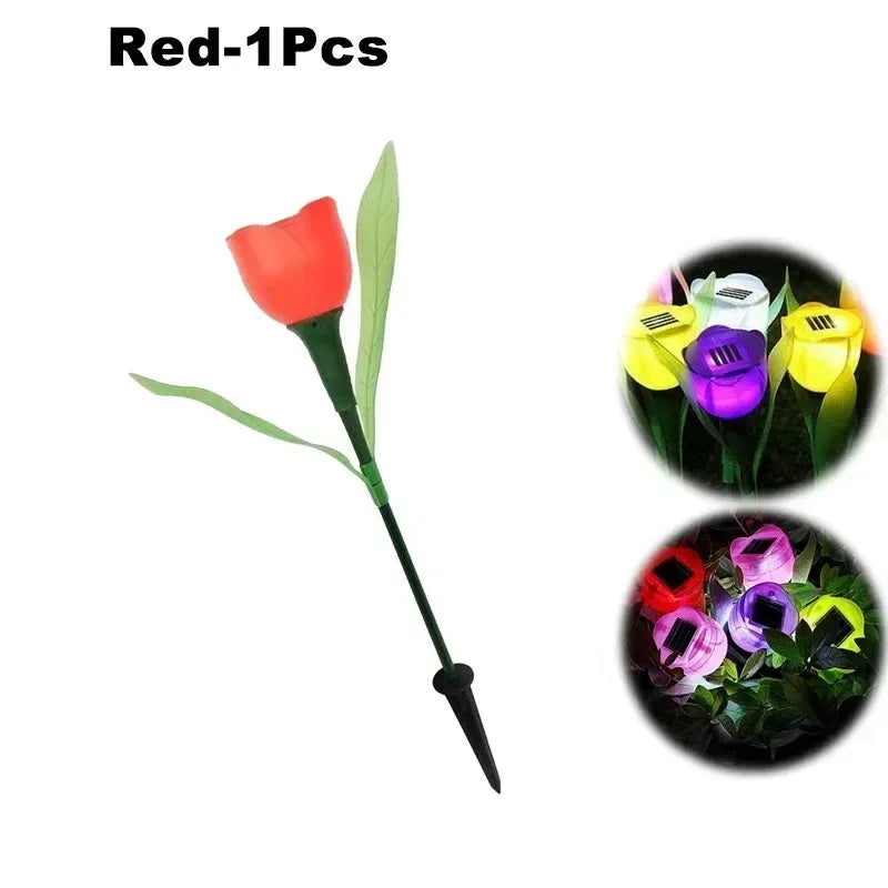 Luces solares de tulipanes, decoración para jardín, patio y fiestas, LED impermeable, estaca para césped, luz solar exterior color blanco cálido