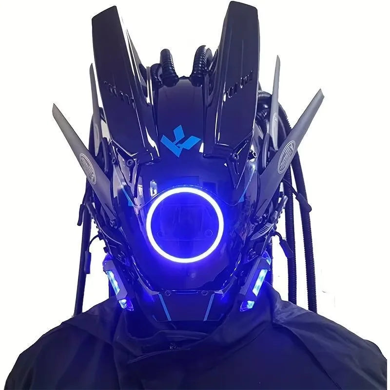 Máscara de casco LED recargable, cubierta facial iluminada futurista para fiesta de Cosplay Rave, equipo ajustable programable RGB