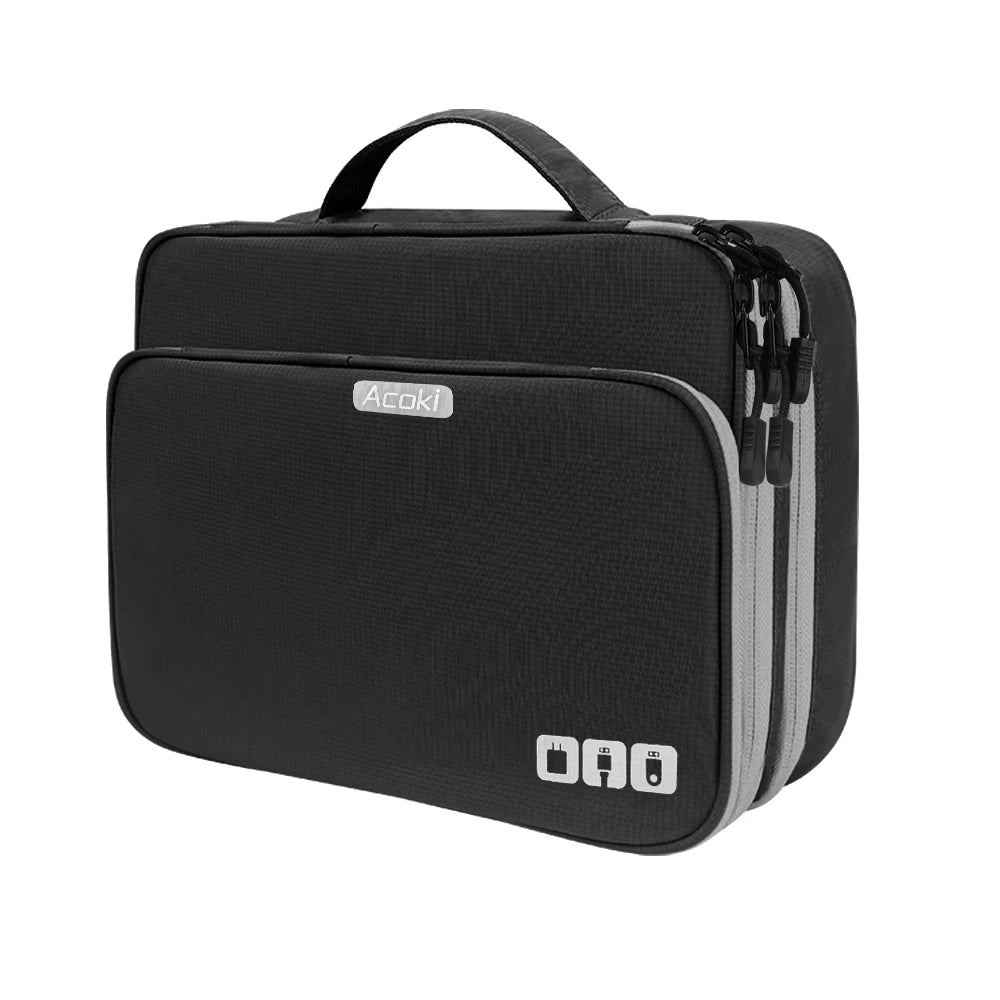 Organizador de accesorios electrónicos multicapa, bolso de almacenamiento con bolsillo frontal, organizador de cables de viaje de gran capacidad para iPad