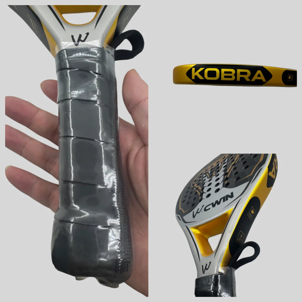 Raqueta de Pádel KOBRA 24K de Fibra de Carbono, Ligera, 38 mm de Grosor, Raqueta Profesional de Tenis de Pádel con Textura de Cabeza de Serpiente Dorada, Absorción de Impactos