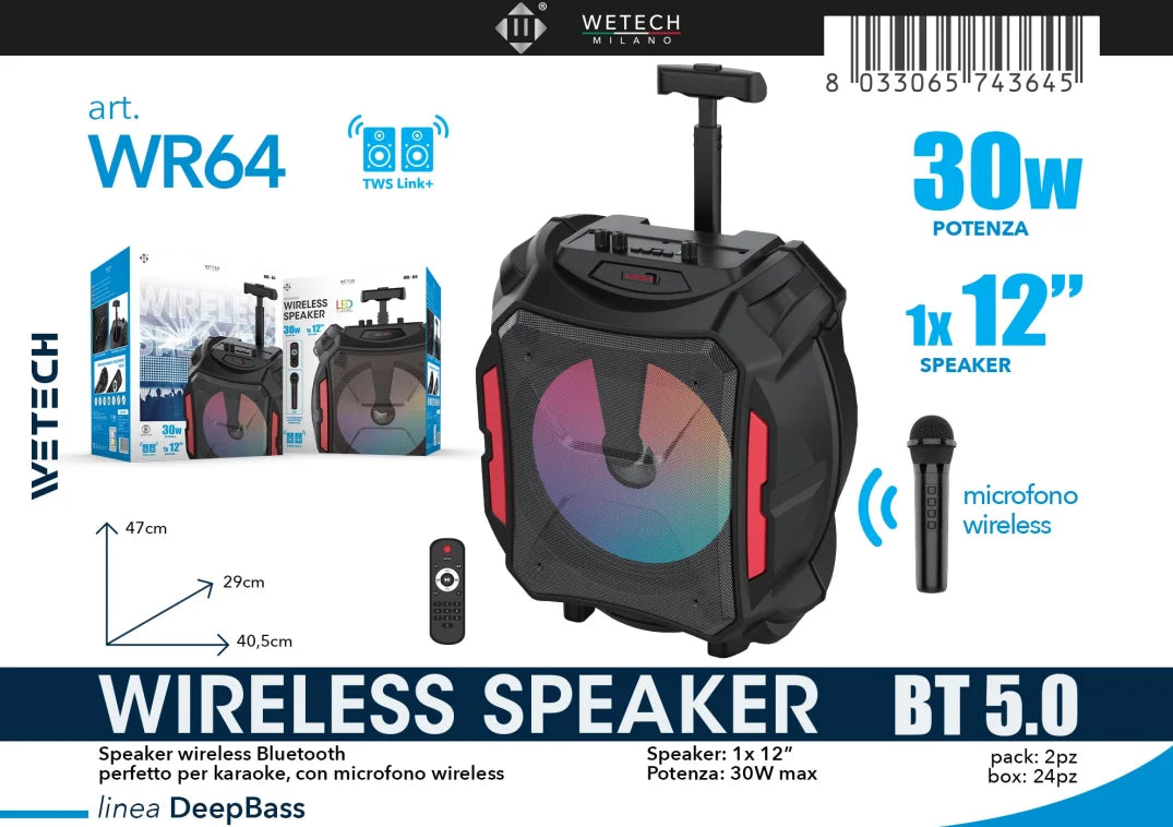 Altavoz karaoke portátil Bluetooth, sonido estéreo TWS, luz LED, micrófono inalámbrico + control remoto, audio para fiestas al aire libre