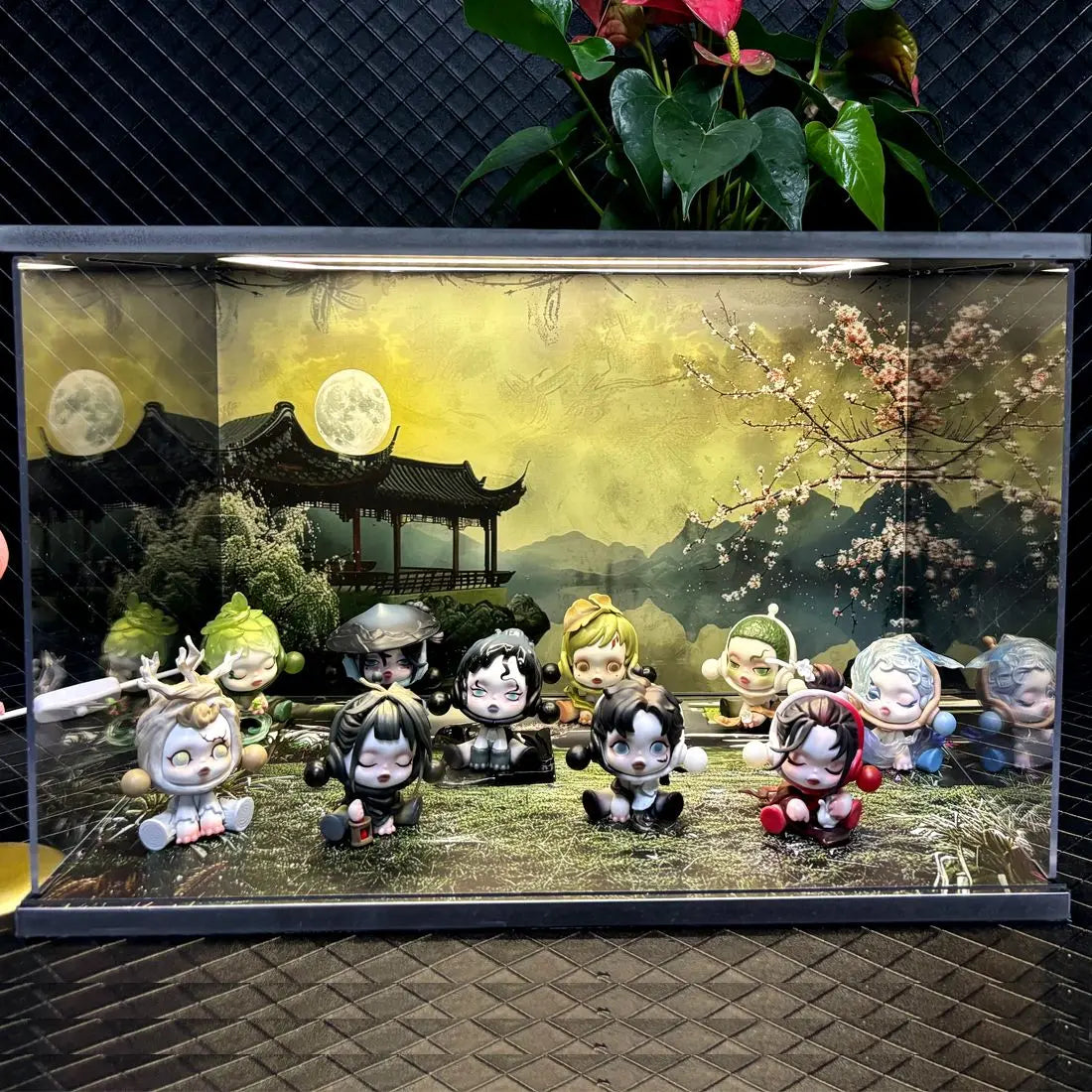 Vitrina expositora de acrílico transparente de 5 escenas para juguetes tipo "blind box" con luces LED cuadradas y puerta, armario para figuras de acción