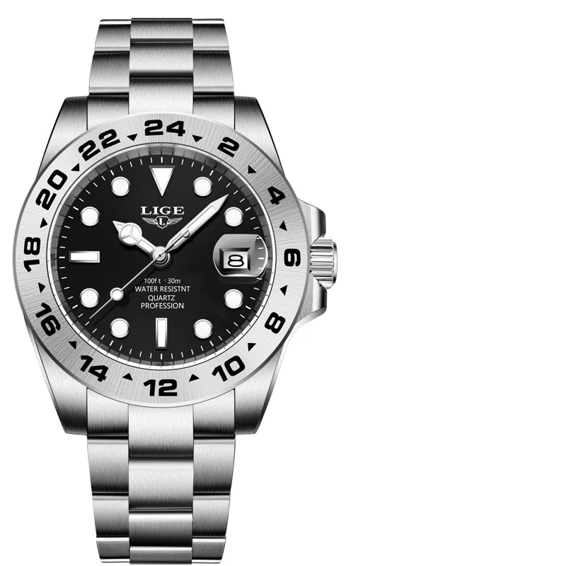 Reloj de cuarzo para hombre marca LIGE 2026, reloj de pulsera de acero inoxidable, resistente al agua 30M, con esfera luminosa, fecha, estilo casual y deportivo para hombre.