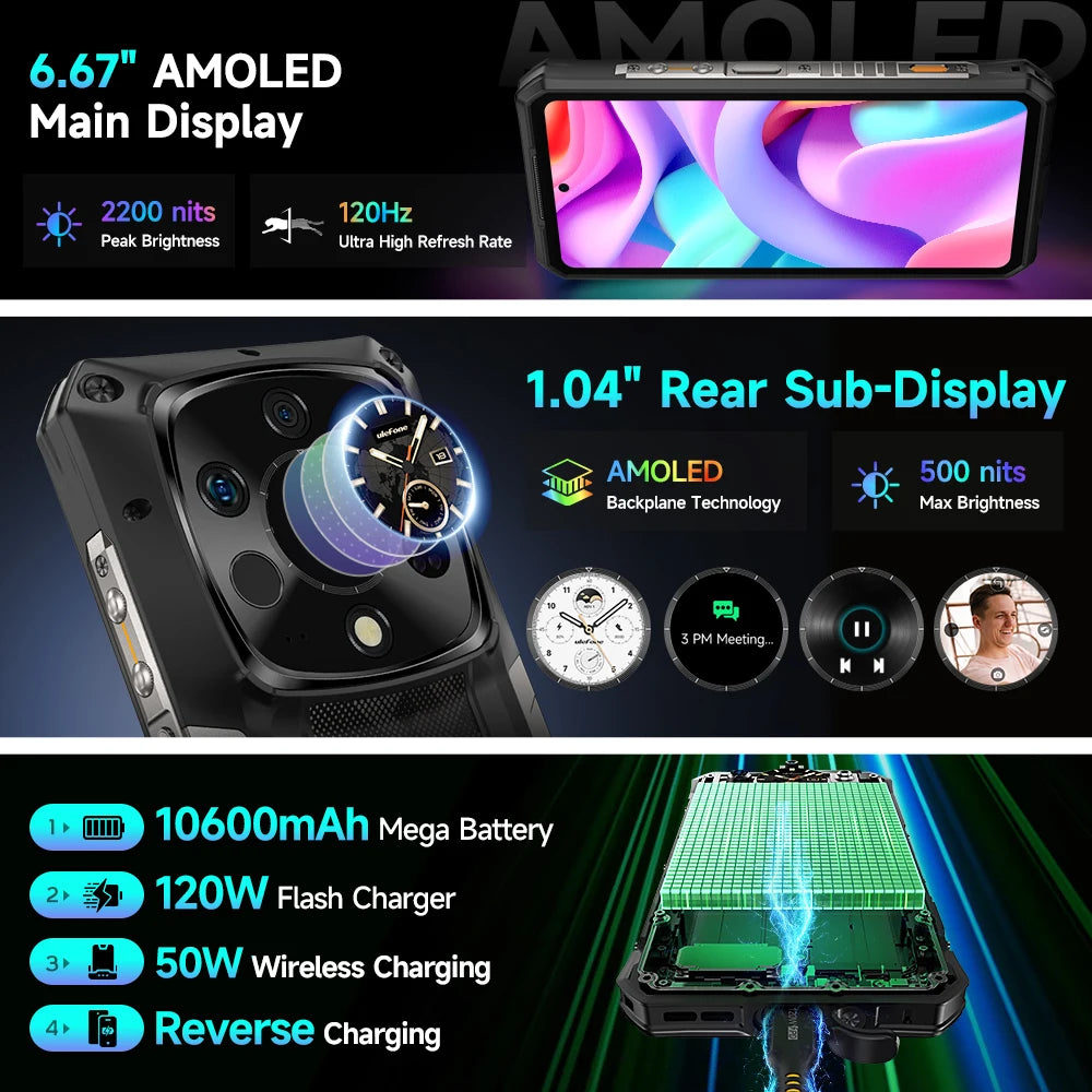Ulefone Armor 28 Ultra 5G AI Thermal Imaging Rugged Phone Dimensity 9300+ 1TB ROM 32GB RAM Android Smartphone AMOLED Mobile