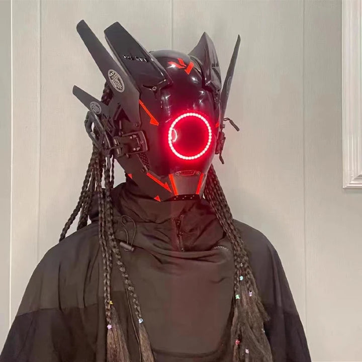 Máscara de casco nuevo Cyberpunk Samurai Robot Tech Shinobi especial Punk Techwear con luz Led máscara de Cosplay juguete niños regalo de Halloween ﻿