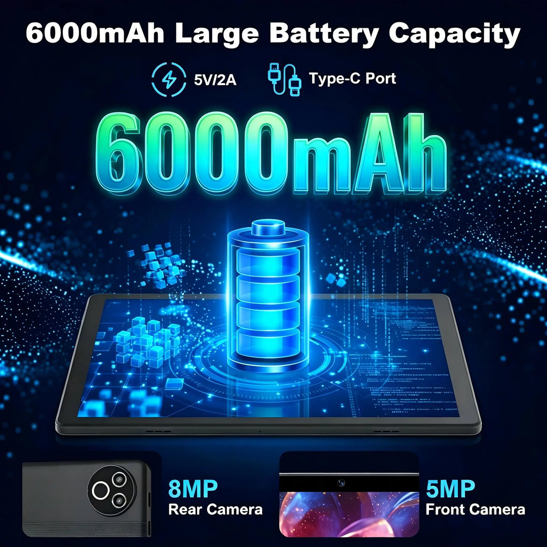 Tableta KB1001L de 10.1 pulgadas con Android 16, RAM máxima de 24GB (3GB+21GB), ROM de 64GB, CPU A333 de 5 núcleos, pantalla táctil HD IPS de 800*1280, batería de 6000mAh, cámara dual de 5MP+8MP, WiFi 6, Widevine L1, des