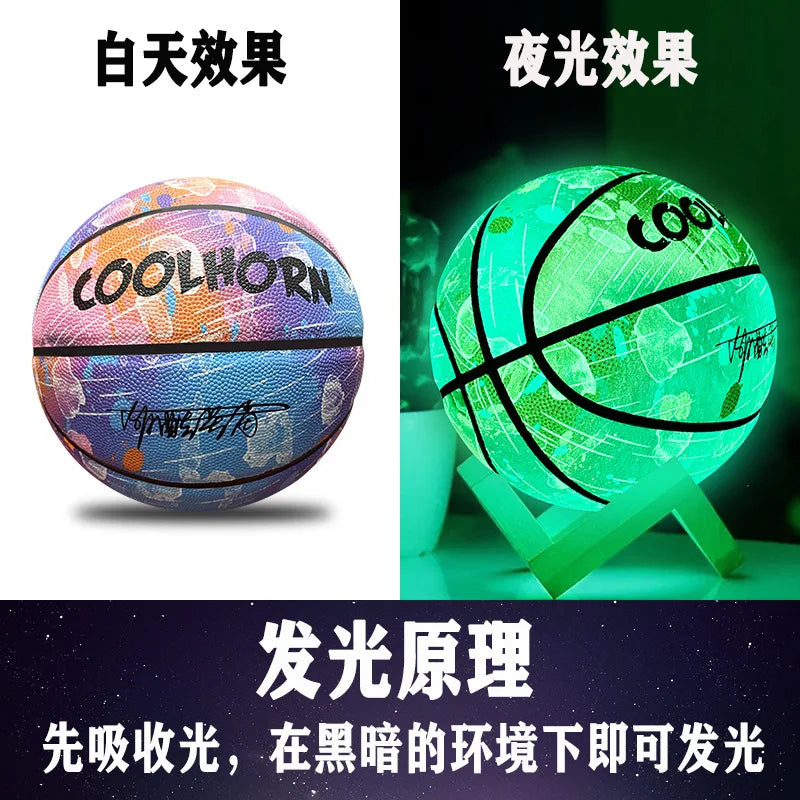 Baloncesto luminoso fluorescente tamaño 5 y tamaño 7 regalo al aire libre femenino resistente al desgaste estándar para niños y adultos