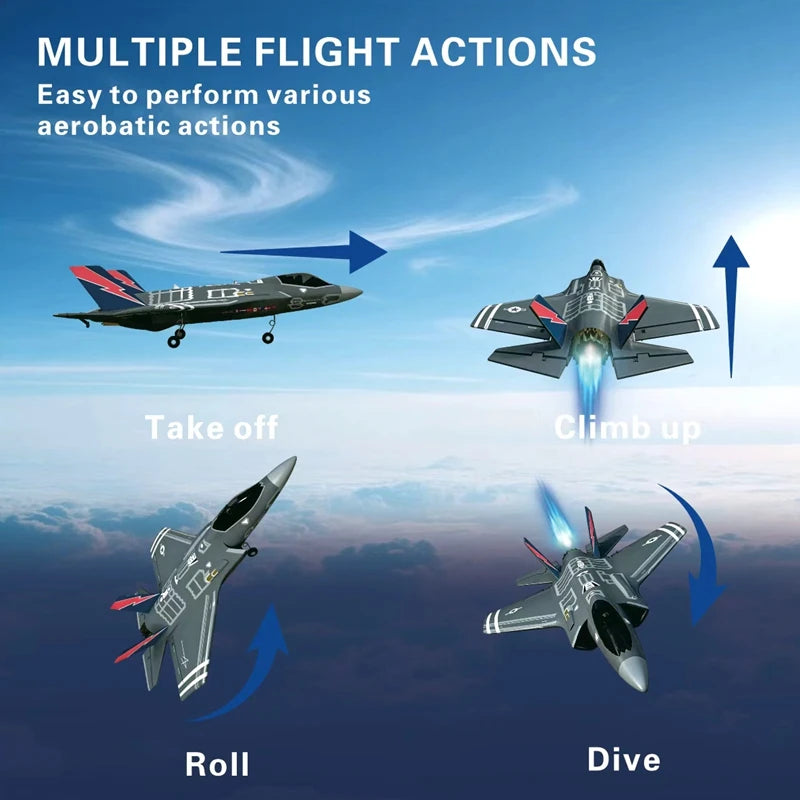 Avión RC F‑35 Lightning Ventilador de conducto 40MM EPP duradero Sistema giroscópico de 6 ejes Vuelo acrobático con un clic 2.4G Planeador 4CH RTF