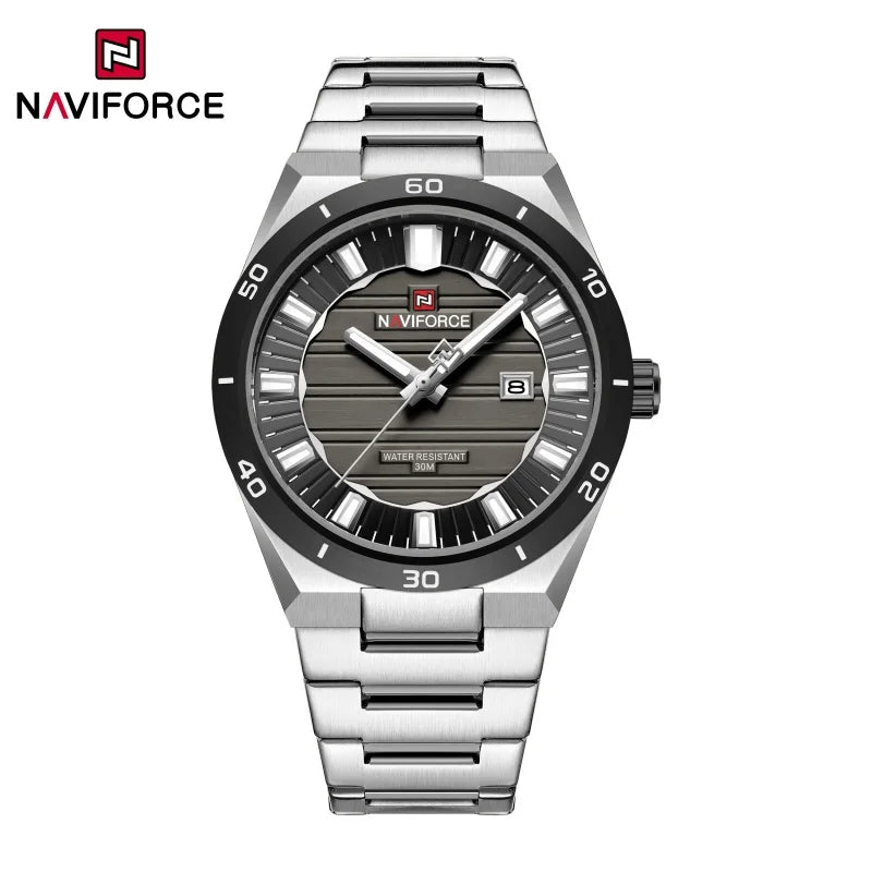 NF9268 NAVIFORCE Stainless Steel Men's Wristwatch 3ATM Waterproof Simple Fashion with Night Glow Pointer Calendar Display Male