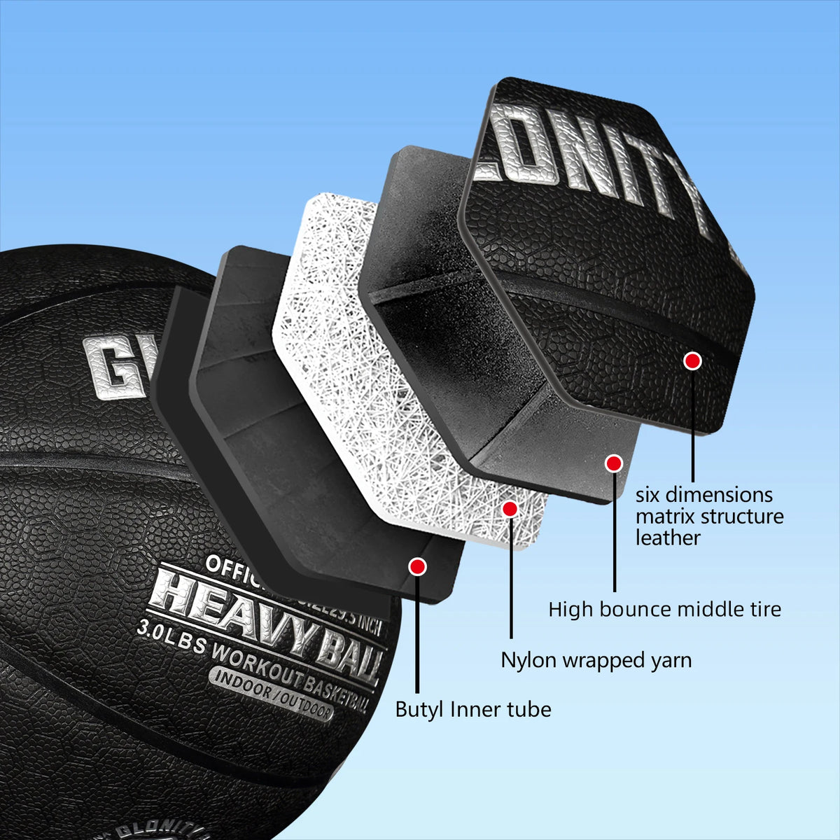 3LBS/2.2LBS 29,5 "/28,5" Pu peso entrenamiento especial baloncesto pesado para mejorar el exterior entregando habilidades de paso de goteo