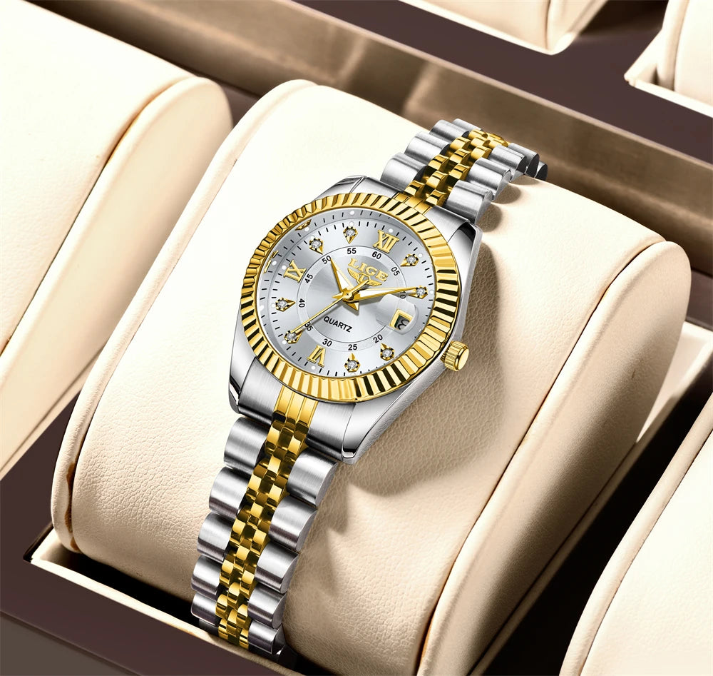 Reloj LIGE de moda para mujer, de acero inoxidable, resistente al agua, con fecha automática, elegante reloj de pulsera para dama, reloj de cuarzo original de lujo para mujer