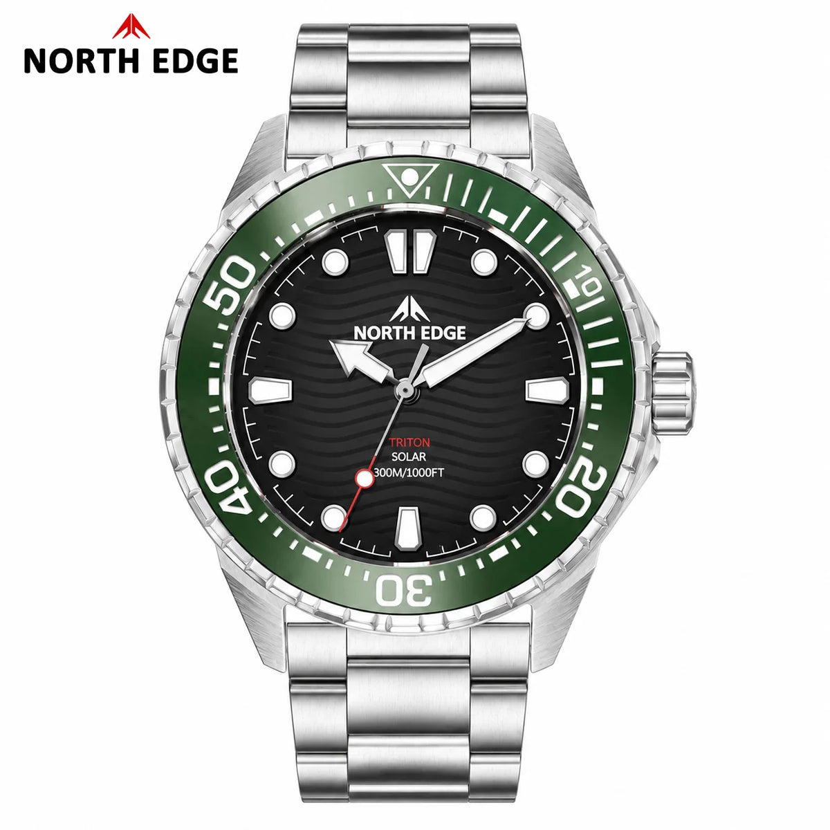 NORTH EDGE 2025 Nuevo reloj de buceo TRITON con energía solar para hombre, relojes de cuarzo de lujo para hombre, caja de acero inoxidable 316L, resistente al agua 300M