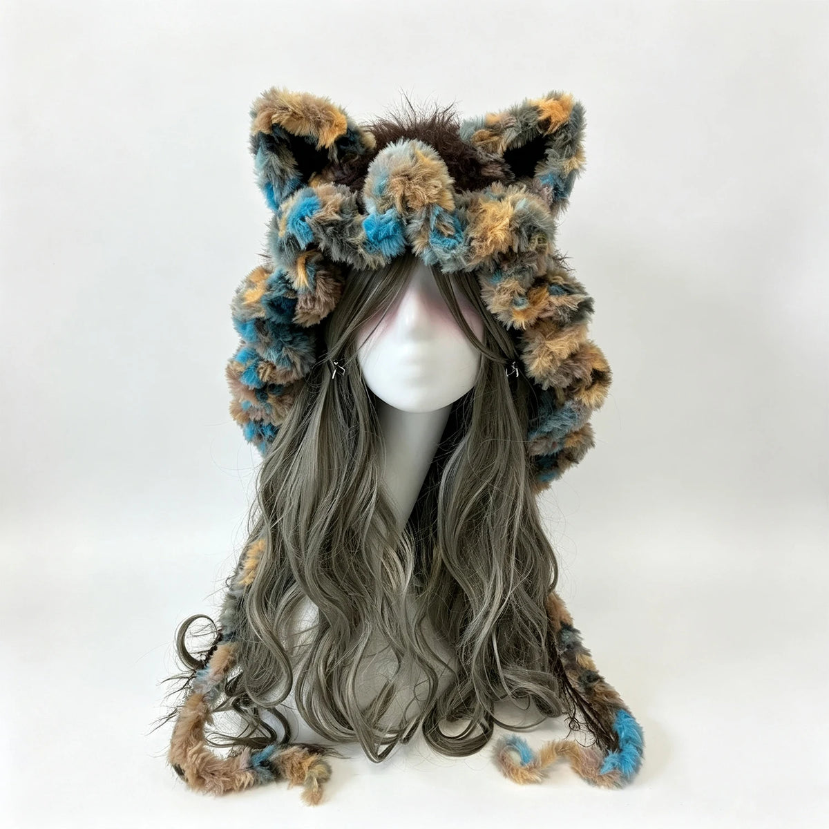 Gorro de ganchillo hecho a mano con orejas de gato marrones y volantes, para mujer, acogedor, de felpa, tejido, estilo Cottagecore, Fairycore, Lolita, calentador de cabeza para invierno.