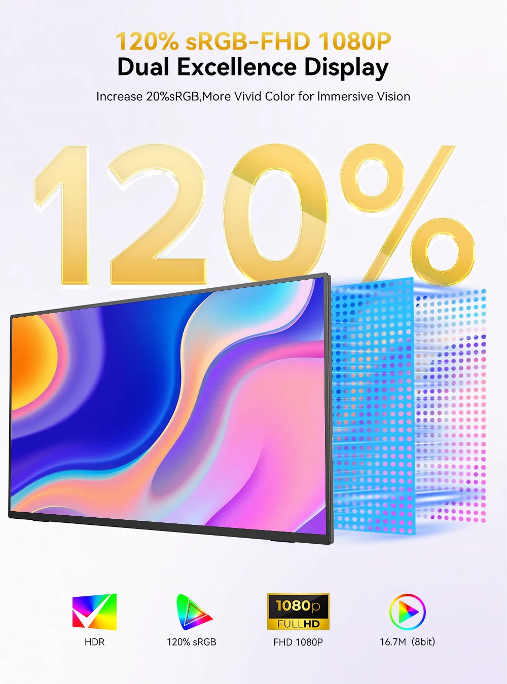 Monitor portátil UPERFECT de 21,4", 100 Hz, 120 % sRGB, 350 nits, FHD, FreeSync, IPS, HDR, para juegos, USB-C, HDMI, pantalla externa de viaje para portátil, MacBook, PC, Surface, PS5 y Xbox.